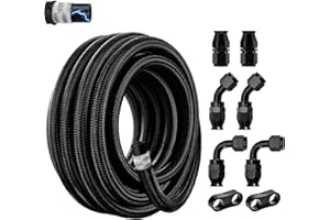 EVIL ENERGY Conductive 8AN PTFE Fuel Line Kit, Antistatic E85 Nylon Braided PTFE Fuel Hose kit 10FT AN8 Fuel Line Hose Black
