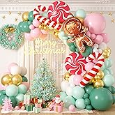 Christmas Balloon Garland Kit, Gingerbread Man Balloon Arch with Dusty Green Pink White Latex Balloons Candy Cane Foil balloons for Christmas Party Decorations New Year Xmas Party Supplies