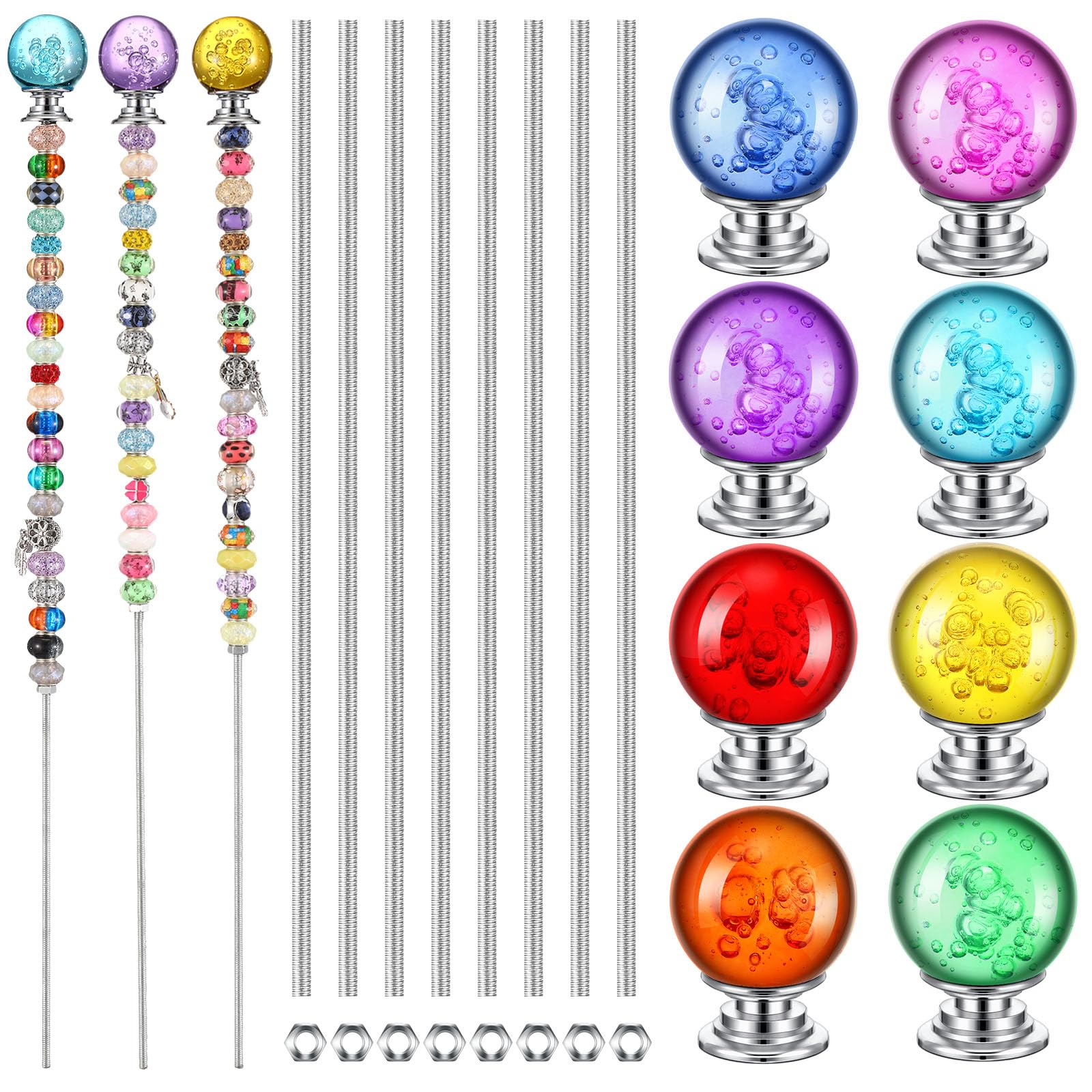 Photo 1 of Therwen Pack of 8 DIY Mini Garden Beaded Stakes Wands Kit Include 8 Pcs Threaded Rods, 8 Pcs Hex Nuts and 8 Diamond Stopper Tops Outdoor (12 Inch, 8 Mixed Diamond Top Color)