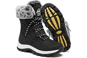 EARLDE Women’s Snow Boot With Waterproof Lace Up Mid-Calf Outdoor Winter Deep Tread Rubber Sole