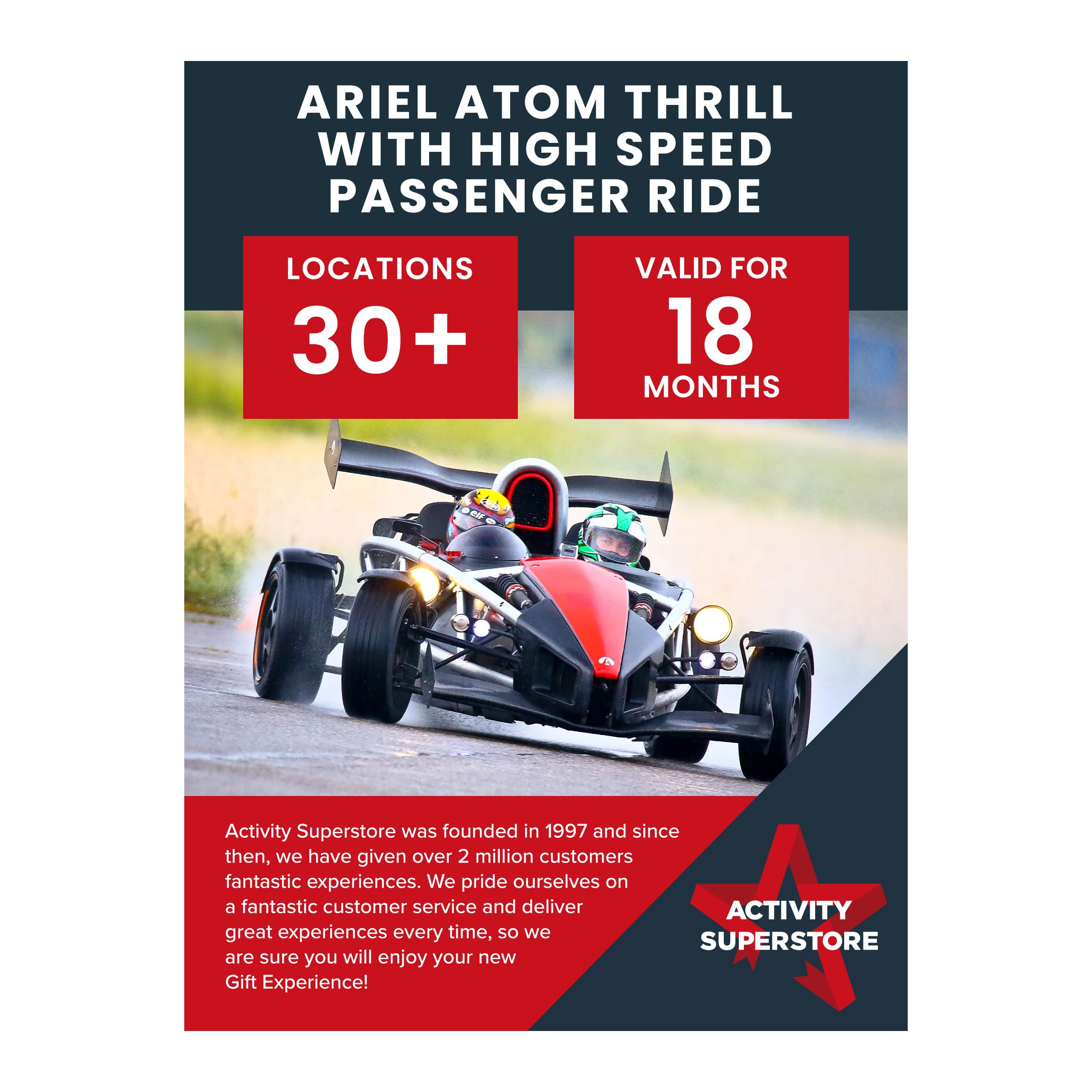 Activity Superstore Ariel Atom Thrill with High Speed Passenger Ride Gift Experience Voucher, Driving Experience Days, Gift For Dad, Birthday Gifts, Car Gifts, Track Days