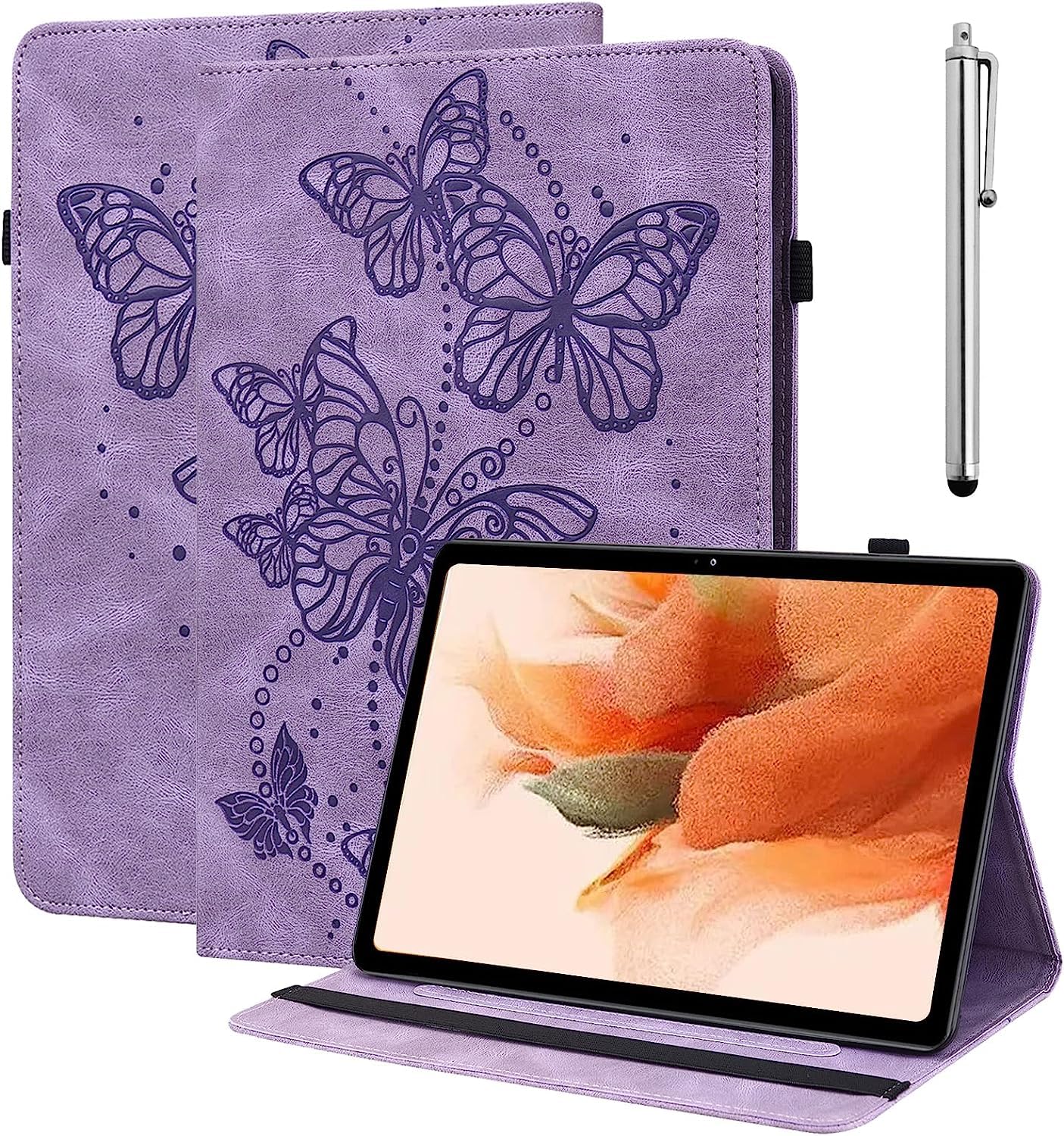 GLANDOTU Lenovo Tab P11 (TB-J606F/J606X) Case 11 inch, Fold Stand Function Cover, Butterfly Folio Flip PU Leather Tablet Case for Lenovo Tab P11 Plus (TB-J616F) (with Stylus pen)-Purple