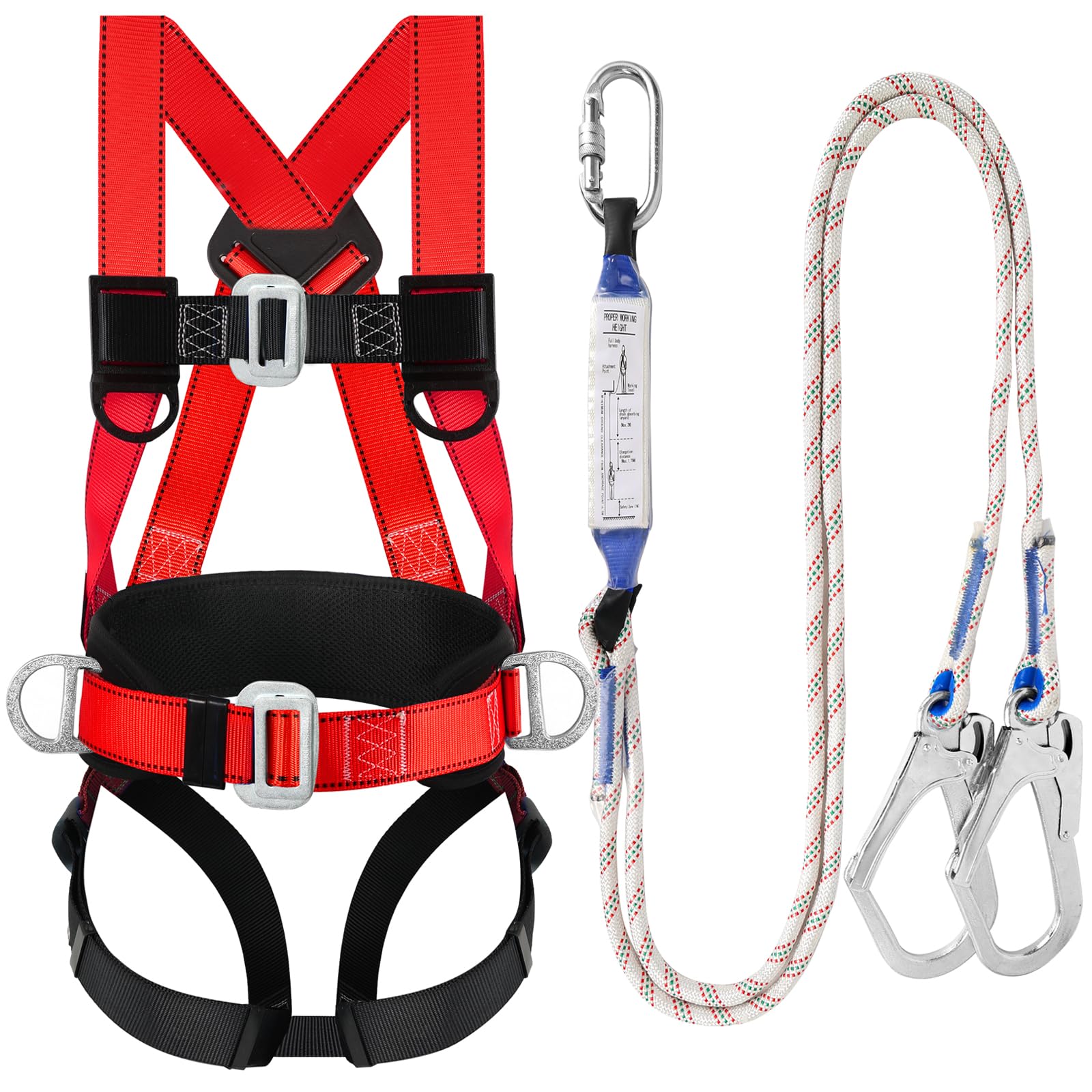 TT TRSMIMA Safety Harness Fall Protection Kit - Full Body Roofing harnesses with Shock Absorbing Lanyard Updated Waist Paded (red) Image