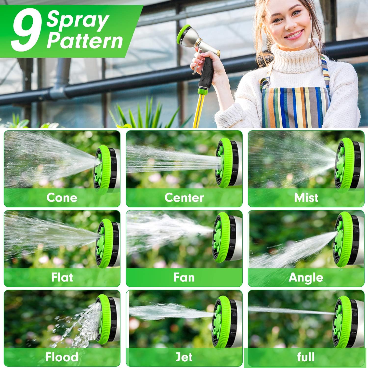 AMBOR Water Hose Nozzle Spray Nozzle, Heavy Duty Metal Garden Hose Nozzle High Pressure Nozzle with 9 Adjustable Patterns, Perfect for Watering Plants, Washing Cars and Showering Pets : Garden & Outdoor