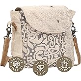 Myra Bag Canvas Purses for Women - Fabric Handbags for Women with Paisley Pattern, Canvas Cloth Body, and Real Leather Strap