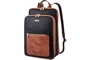 Telena Leather Laptop Backpack for Women 15.6 inch Computer Bag Casual College Bookbag Shoulder Bag Black