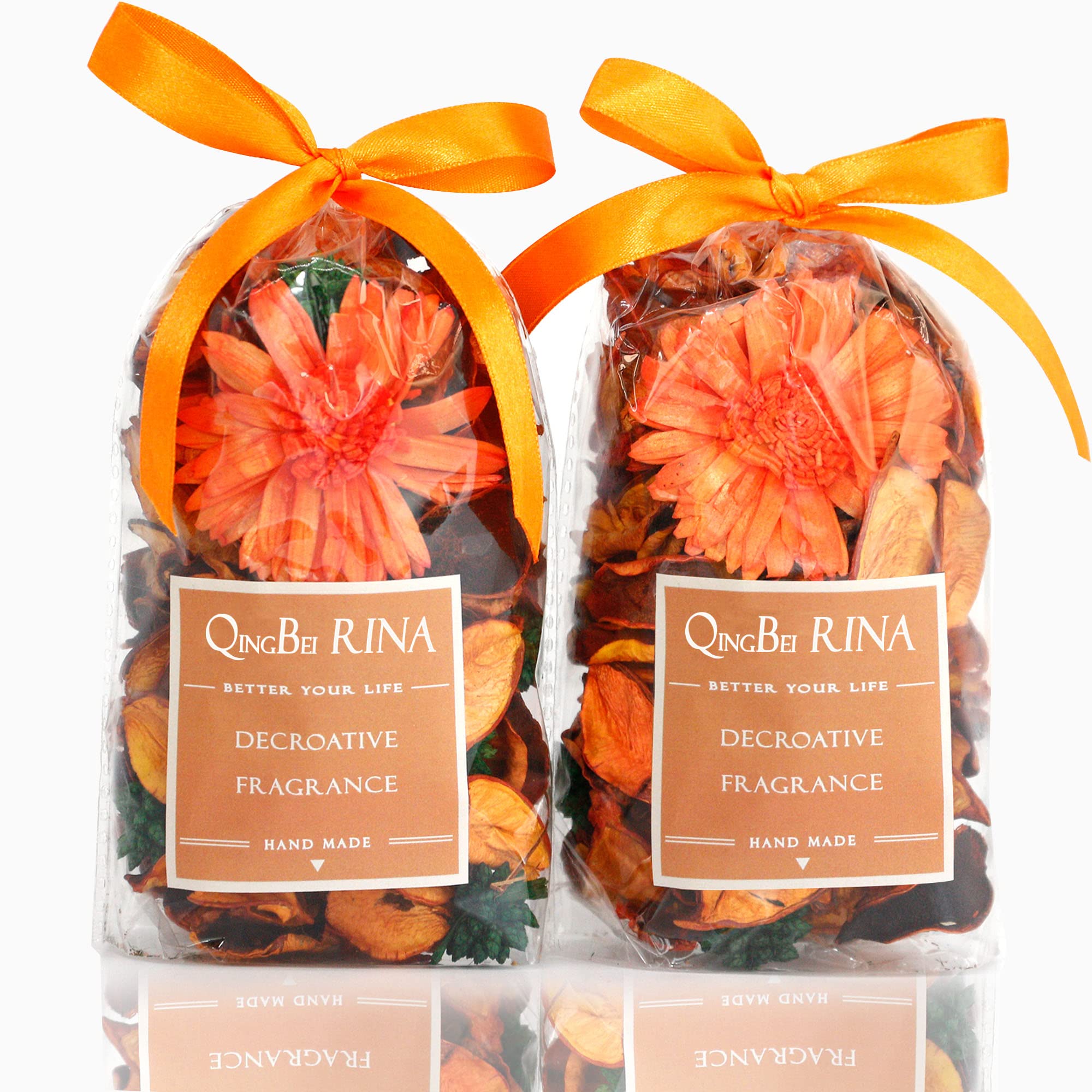 Qingbei Rina Mini Pot pourri Bags,Orange Citrus Scented Pot pourri Bowl Filler,Pot pourri Dried Flower,Home Fragrance Sachet, Decorative Vase Wedding Party Gift(Burnt Orange)-Small
