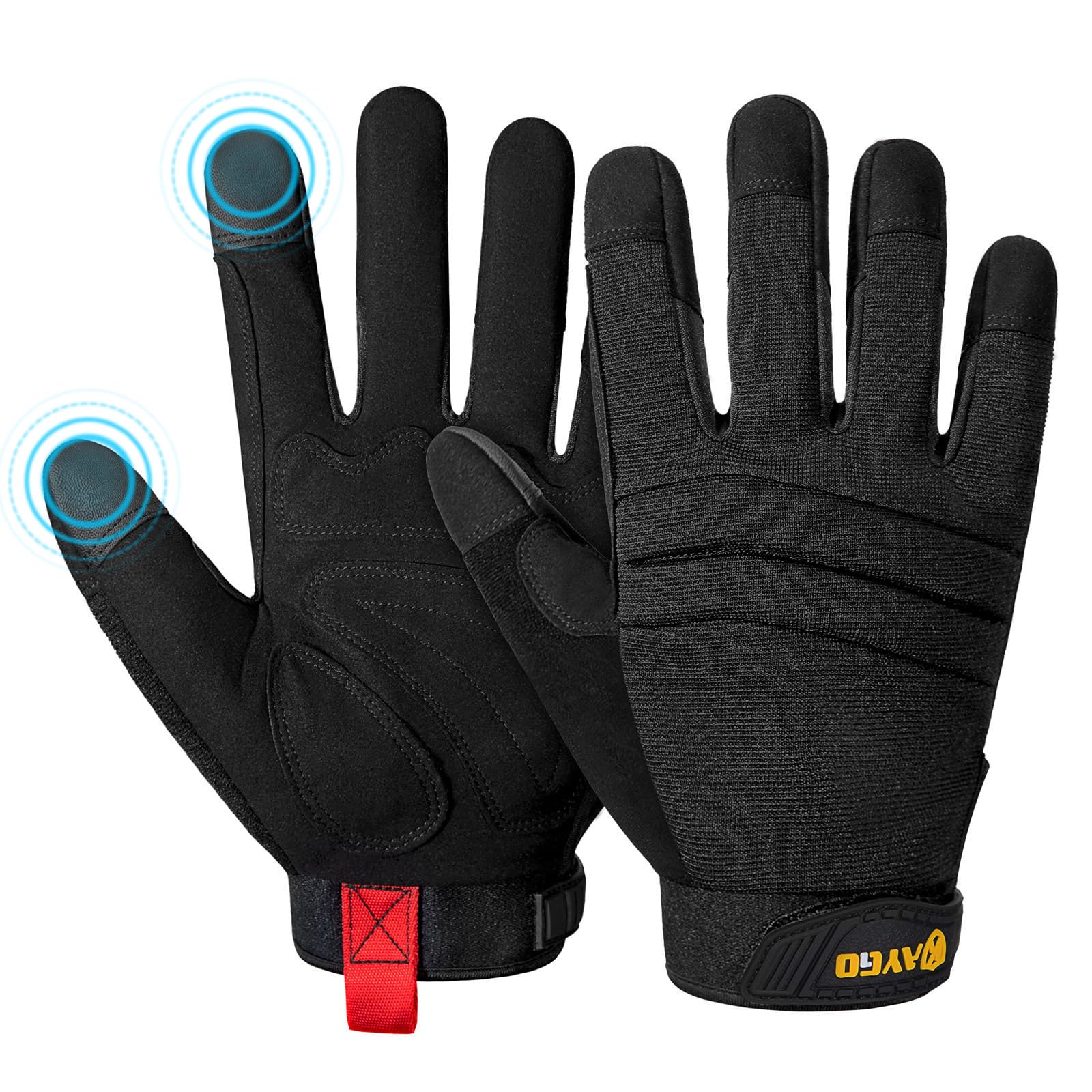 KAYGO Work Gloves For Men, KG125M Touch Screen Mechanics Gloves for All Purpose, Excellent Grip Heavy Duty High Dexterity, Ideal for Construction Automotive DIY Gardening (All Black, L, Pack of 1)