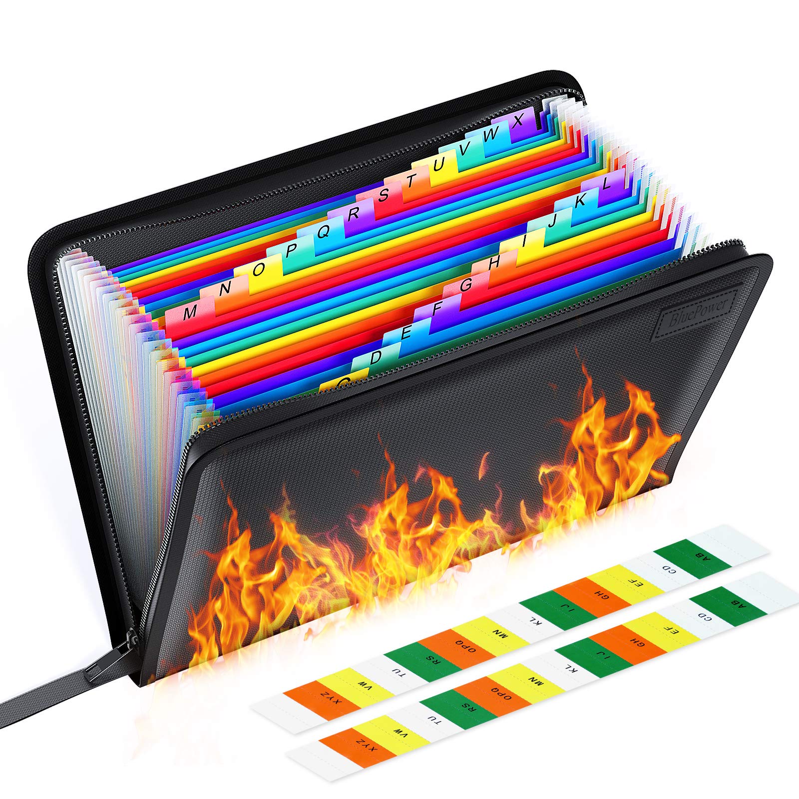 ThinkTex Important Document Organiser, Fireproof & Waterproof, 24 Pockets Zippered Accordion‌ Files, Colorful Tabs, Letter/A4 Size