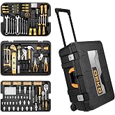 DEKOPRO 258 Piece Tool Kit with Rolling Tool Box Socket Wrench Hand Tool Set Mechanic Case Trolley Portable