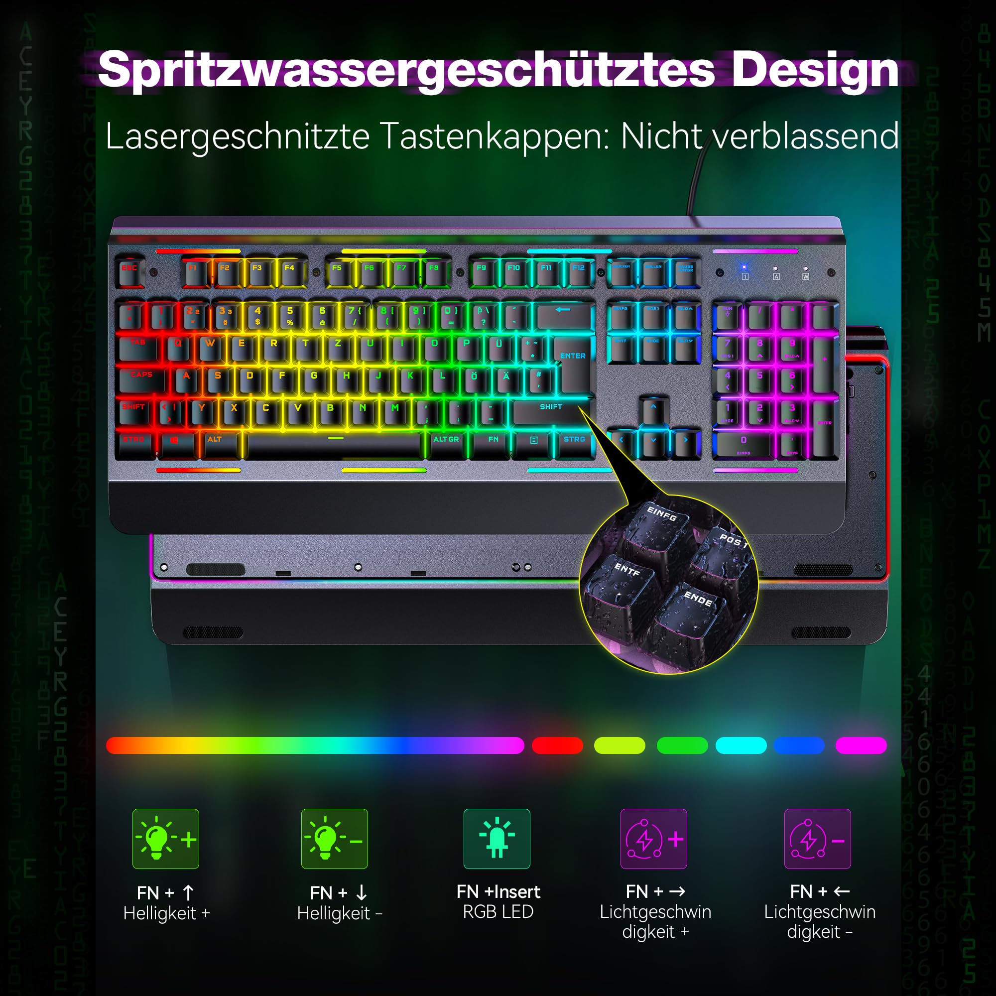 TECKNET Gaming Tastatur 105 Tasten Membrantastatur mit Vollmetall-Gehäuse 6