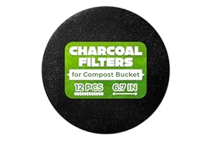RELUEN 12 Pcs Charcoal Filters for Compost Bucket - 6.7 x 0.6 Compost Bin Filters Charcoal Set, Flexible and Easy to Cut Design, Strong Odor Absorption & Tear Resistance, Fits Most Kitchen Counter Bins