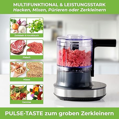 NUTRI-CHOPPER 4D hakmolen keuken elektrisch met auto-laadfunctie – BPA-vrij – Duits merk – food processor universele hakmolen ui vlees noten pesto
