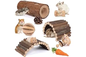 Sofier Hamster Toys Hamster Accessories for Cage Natural Guinea Pig Toys and Chews for Teeth Rat Toys Chinchilla Toys Wood Hideout Bridge Apple Wood Sticks