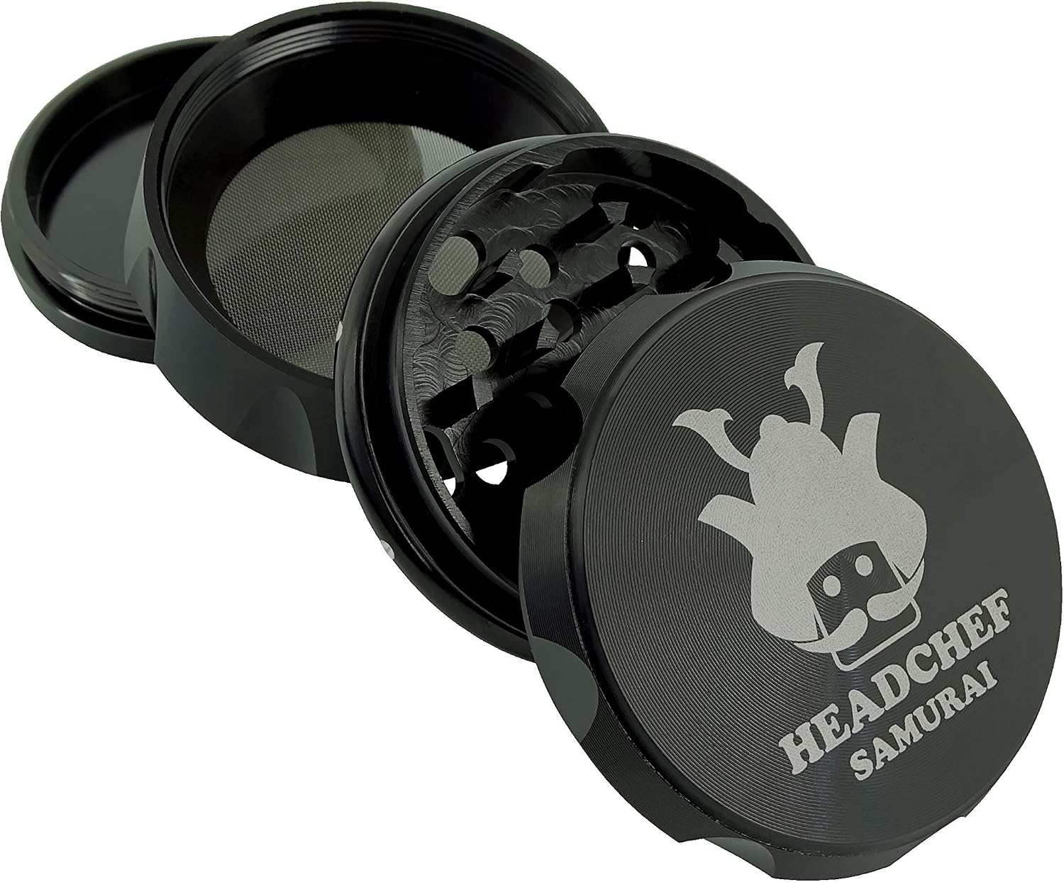Headchef Samurai Metal Herb Grinder with Sifter Scraper - 4 Piece Grinder, 55mm (Black) - Image 3