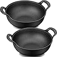 Layhit 2 Sets Cast Iron Wok with Loop Handle 9.8 Inch Mini Wok Nonstick Coated Flat Bottom Stir Fry Pans Pre Seasoned No Chemical Grilling Suitable for Induction Electric Gas All Stoves, Black