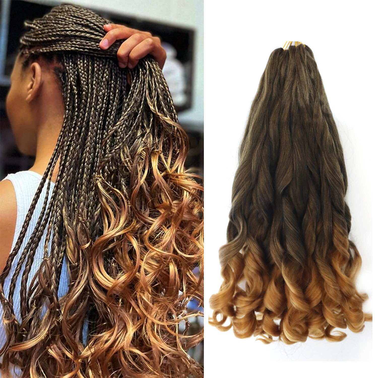 14 inch French Curl Braiding Hair 8 Pc crochet braids hair extensions Curl Braids Crochet Hair expression hair french curl braiding hair Extensions Pre Stretched Bouncy Braiding Hair(14 Inches, T27#). — image 1