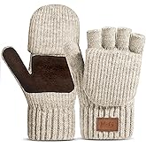 Winter Thermal Fingerless Gloves Mittens, Knitted Convertible Mittens Flap, Warm Gloves for Women and Men