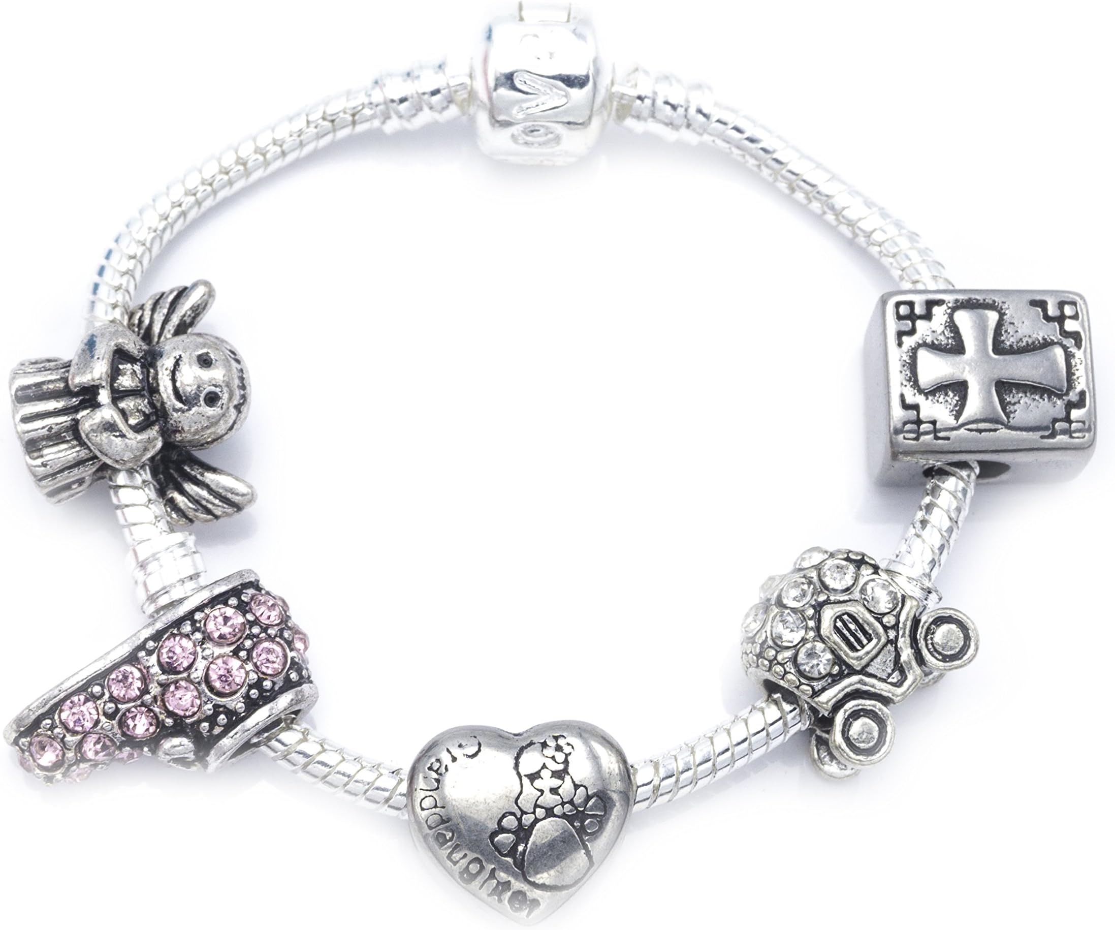 Jewellery Hut Granddaughter' Christening Keepsake Momento Silver Plated Charm Bracelet with Poem,Gift Card & Gift Box