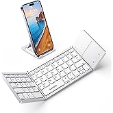 Samsers Foldable Bluetooth Keyboard with Touchpad - Portable Wireless Keyboard with Holder, Rechargeable Full Size Ultra Slim Pocket Folding Keyboards for Android Windows iOS Tablet & Laptop - Silver
