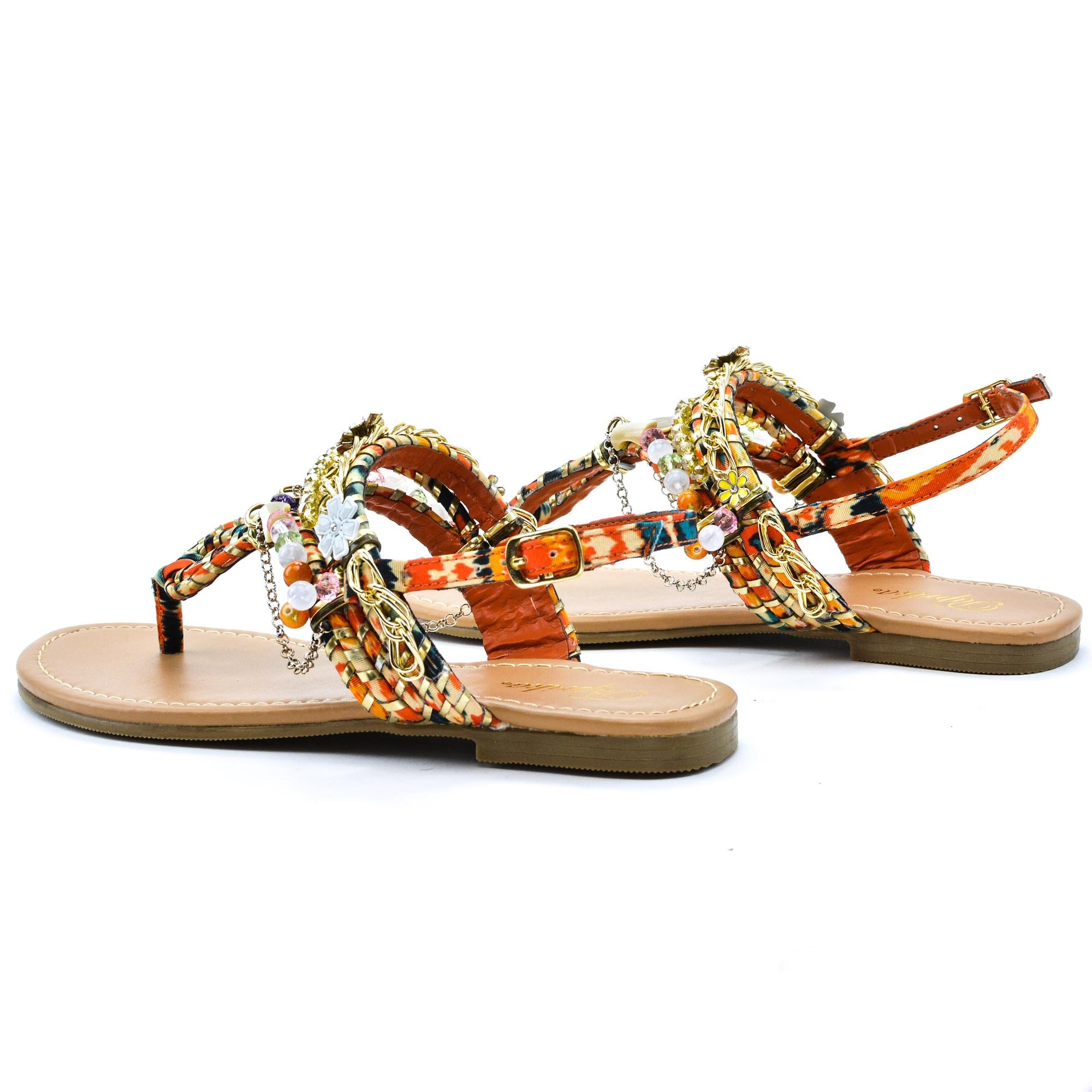 Galleon Brush Orange Multi Slingback Beaded Flower & Pearl Accents