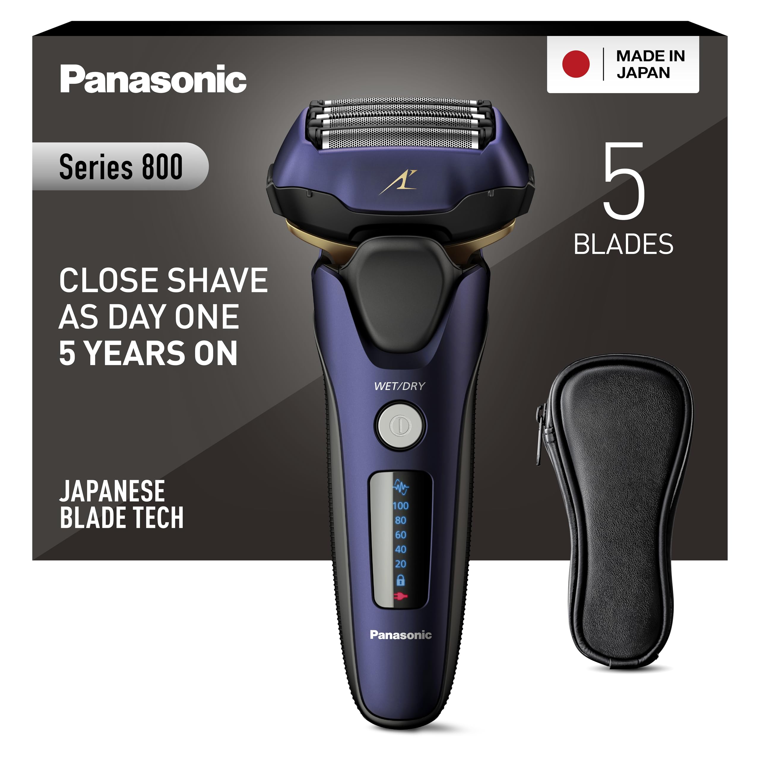 Panasonic Series 800 ES-LV67 , 5-Blade Wet & Dry Electric Shaver For Men, Rechargeable, Responsive Beard Sensor, Multi-Flex 16D Head, Navy and Black