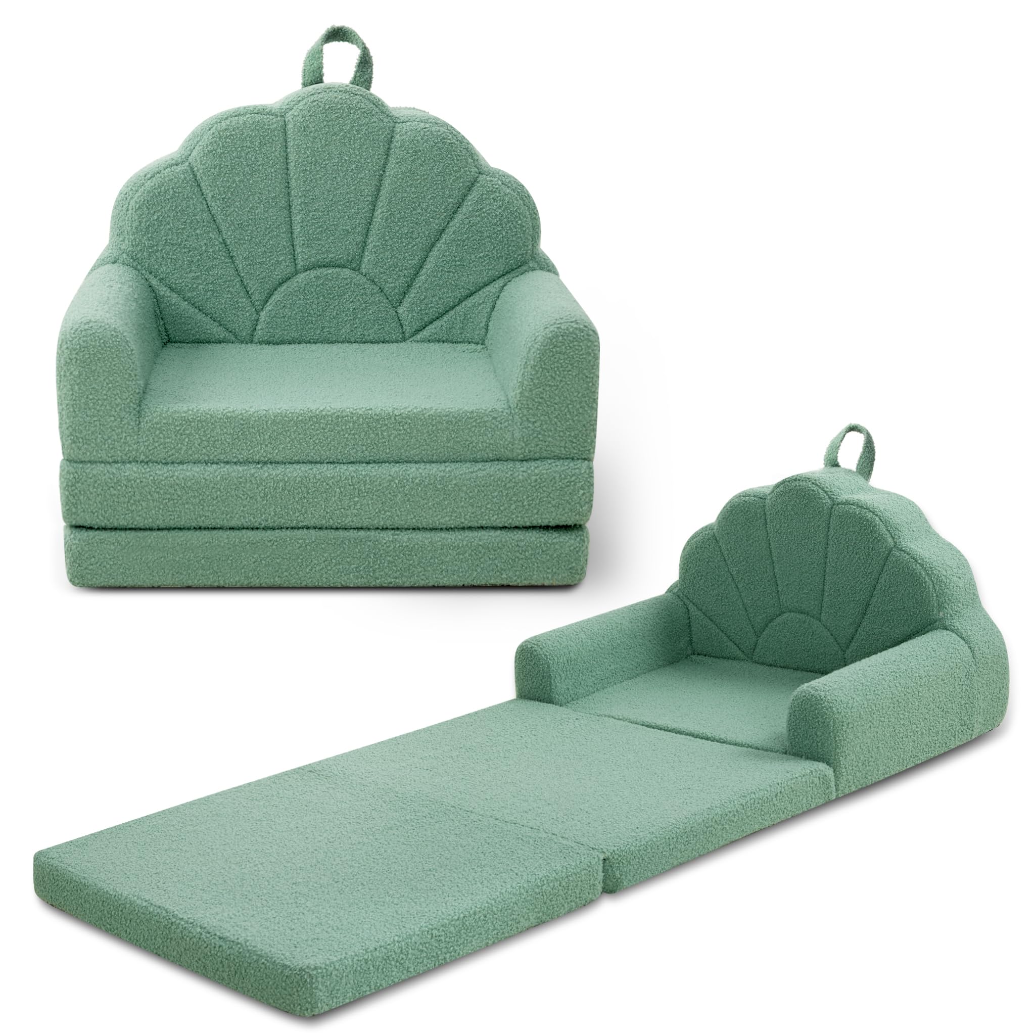 Photo 1 of Airpanda Toddler Chair for Kids, 2-in-1 Soft Couches That Fold Out for Toddler, Convertible Baby Sofa to Lounger for Playroom with Cute Petal Design, Green