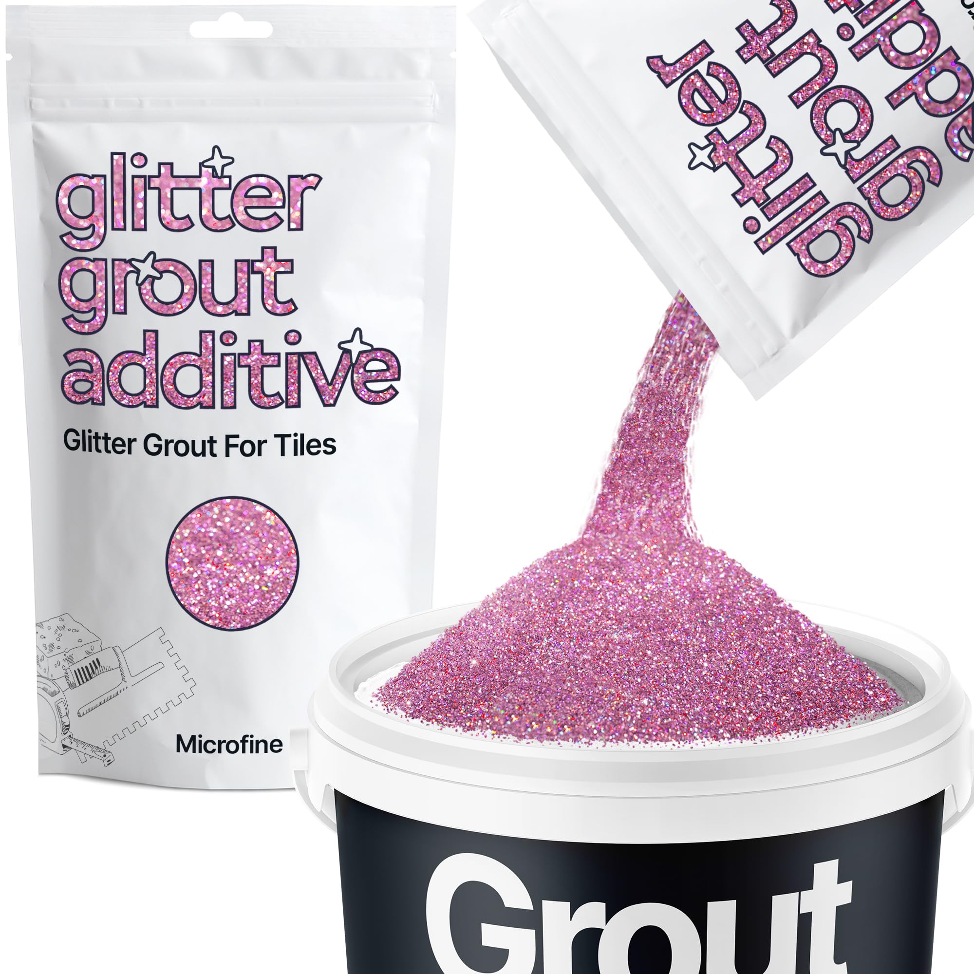 Hemway Pink Holographic Glitter Grout Additive Microfine 100g Metallic Flakes for Adding Sparkle to Kitchen & Bathroom Tiles | Enhance Your Indoor Grouting Projects with a Durable Sparkly Effect — image 1