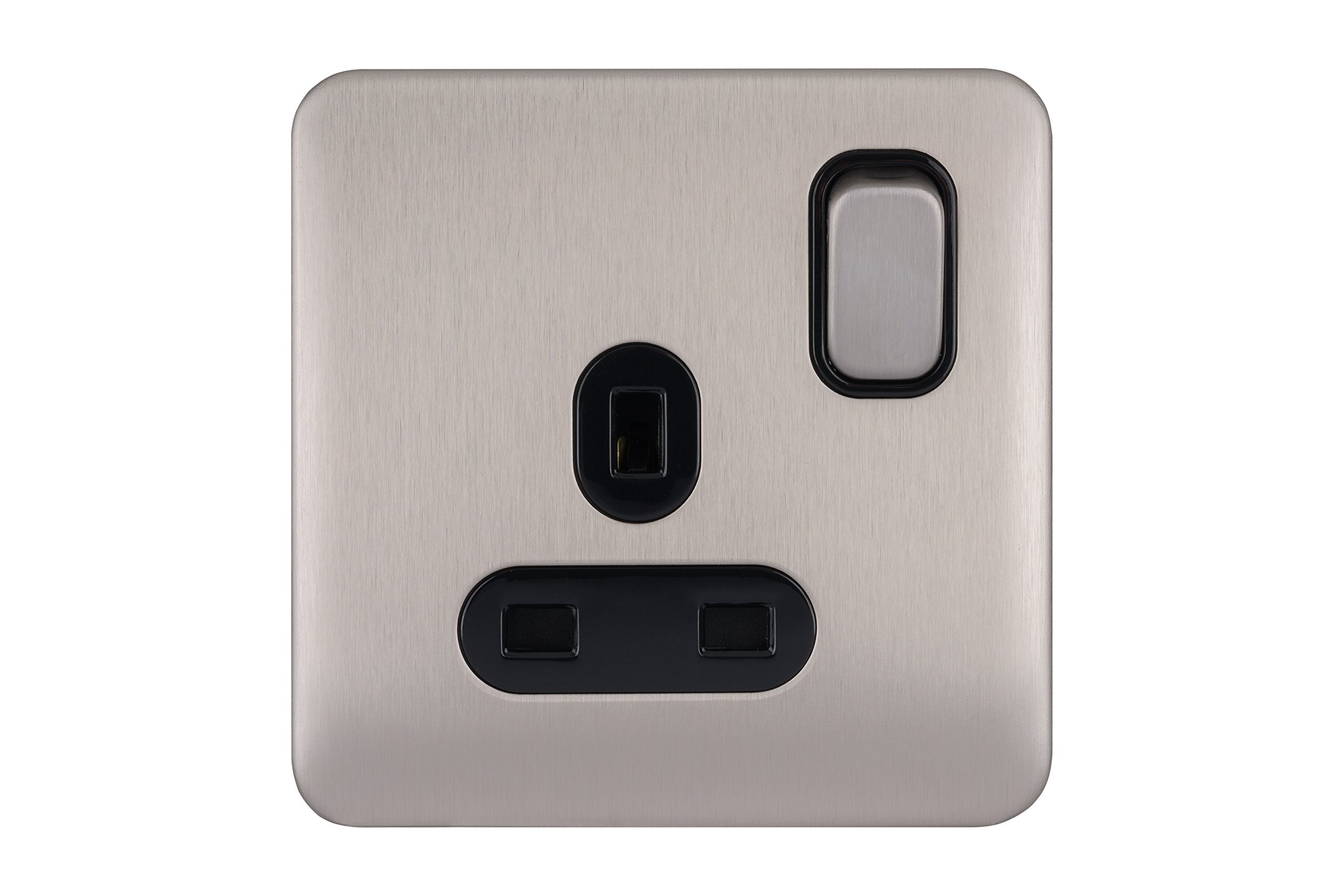 Schneider Electric Lisse Screwless Deco - Switched Single Power Socket, 13 A, GGBL3010BSS, Stainless Steel with Black Insert