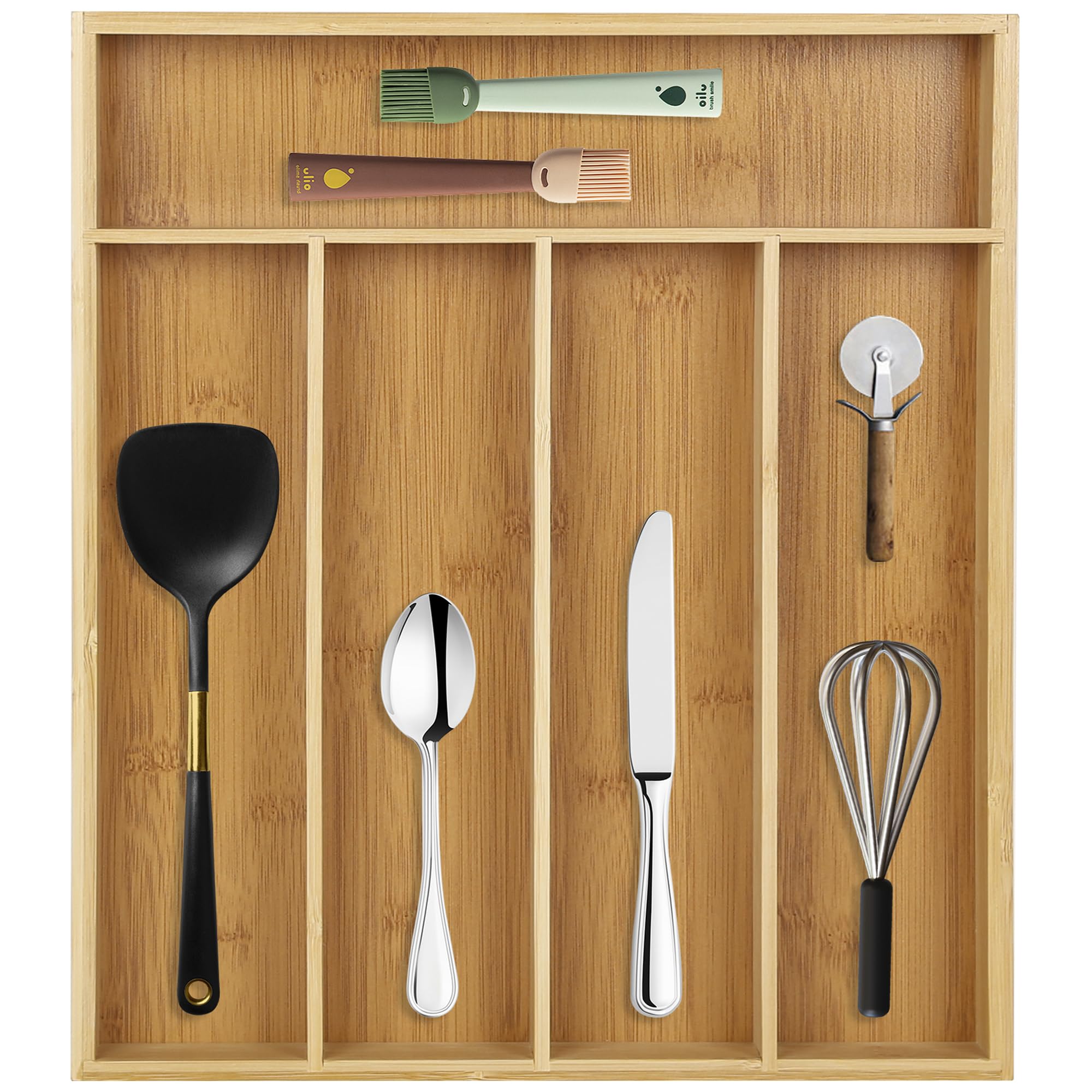 simpdecor Bamboo Drawer Organizer Portable Cutlery Tray 5 Compartments Utensils Holder Wood Drawer Dividers Organizer for Storing Silverware, Flatware, Knives in Kitchen, Bedroom, Living Room