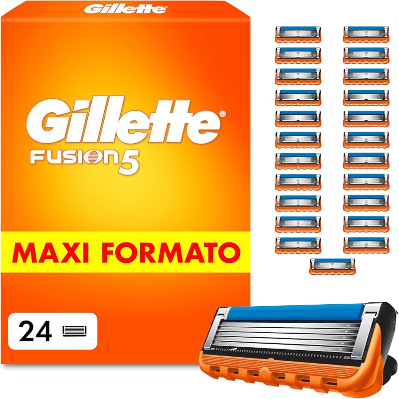 Lamette Gillette Fusion 5, 24 Lamette Da Barba Di Ricambio per Rasoio Barba Manuale Fusion5, da 5 Lame, Rasatura Scorrevole con Striscia Lubrificante, Fino a 1 Mese di Rasatura per Lametta