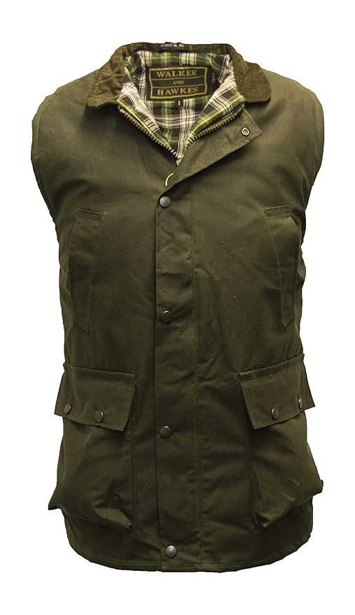 Walker and Hawkes Herren Country-Weste gewachst - Olivgrün - Größen S bis 5XL