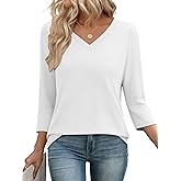 YUCOLEN 3/4 Length Sleeve Womens Tops V Neck T Shirts Dressy Casual Blouses for Women Summer Clothes Cotton Basic Tees