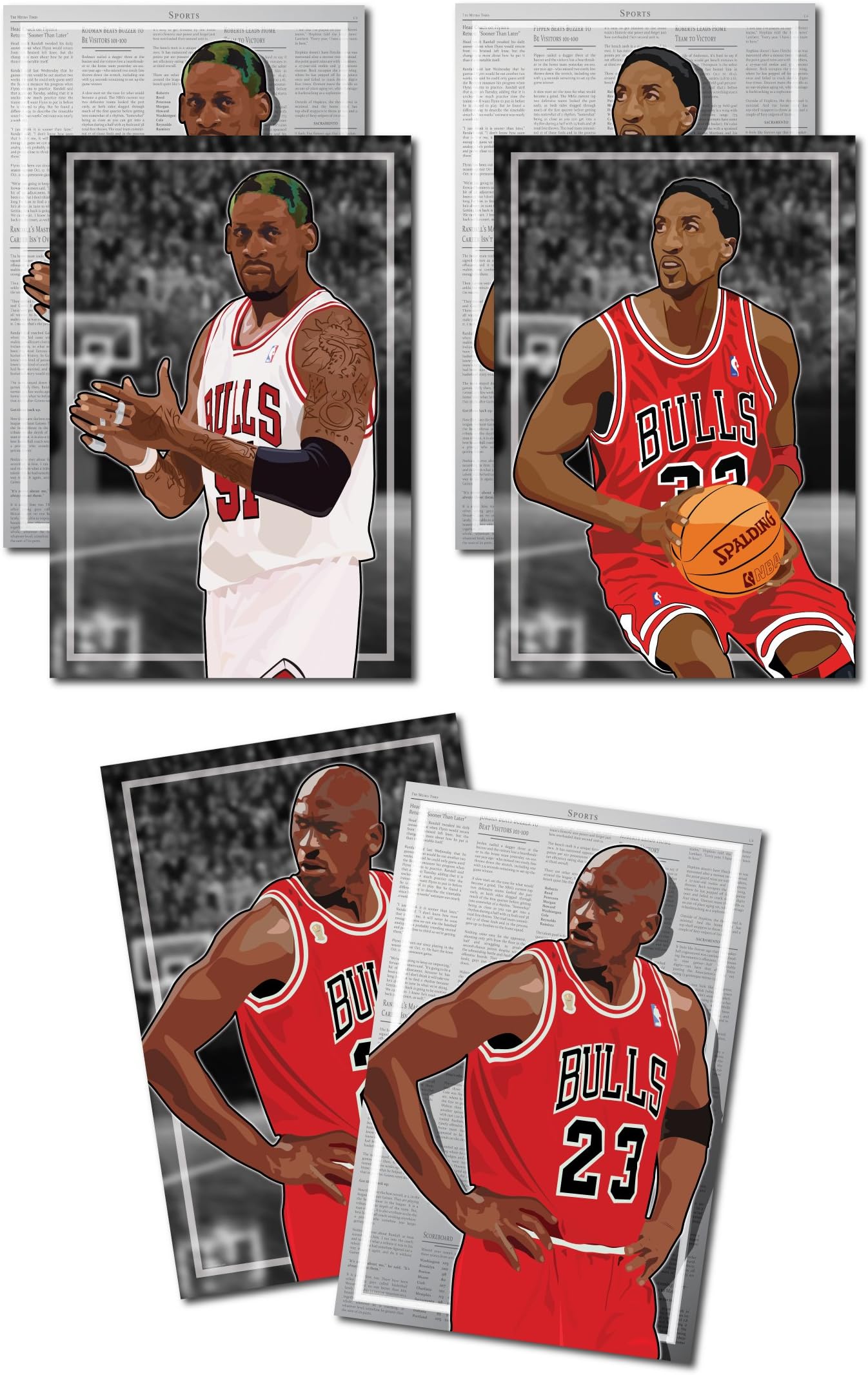 Oakley Graphics 3 Posters of NBA Chicago Bulls - Michael Jordan, Scottie Pippen, Dennis Rodman Art Prints - Buy 1 Get 2 Free, 3 Total Prints (2-Sided) (XL Set - 18"x28")