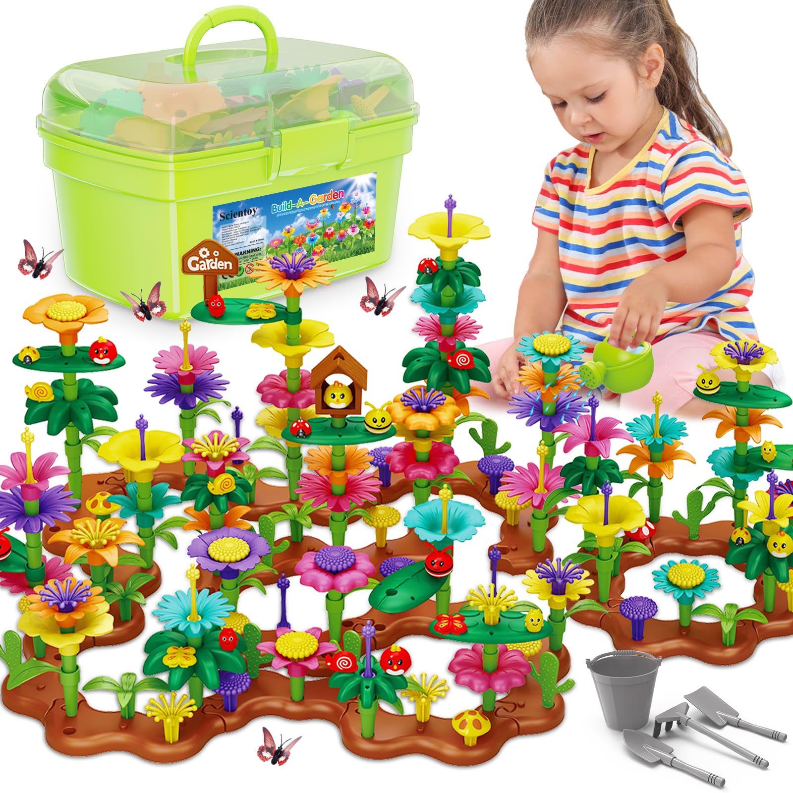 Photo 1 of Scientoy Flower Garden Toy Building Blocks, 3 4 5 Year Old Girl Toys, 324 PCS Upgrade Flower Pretend Gardening Gifts for Kids, Floral Arrangement Playset for Age 3-7 Year Old Child Educational