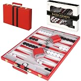 Premium Backgammon 18" Large Red - Backgammon Sets for Adults and Kids | Leatherette Back Gammon Board Game Set - Travel Backgammon Set Board Encased with Accessories