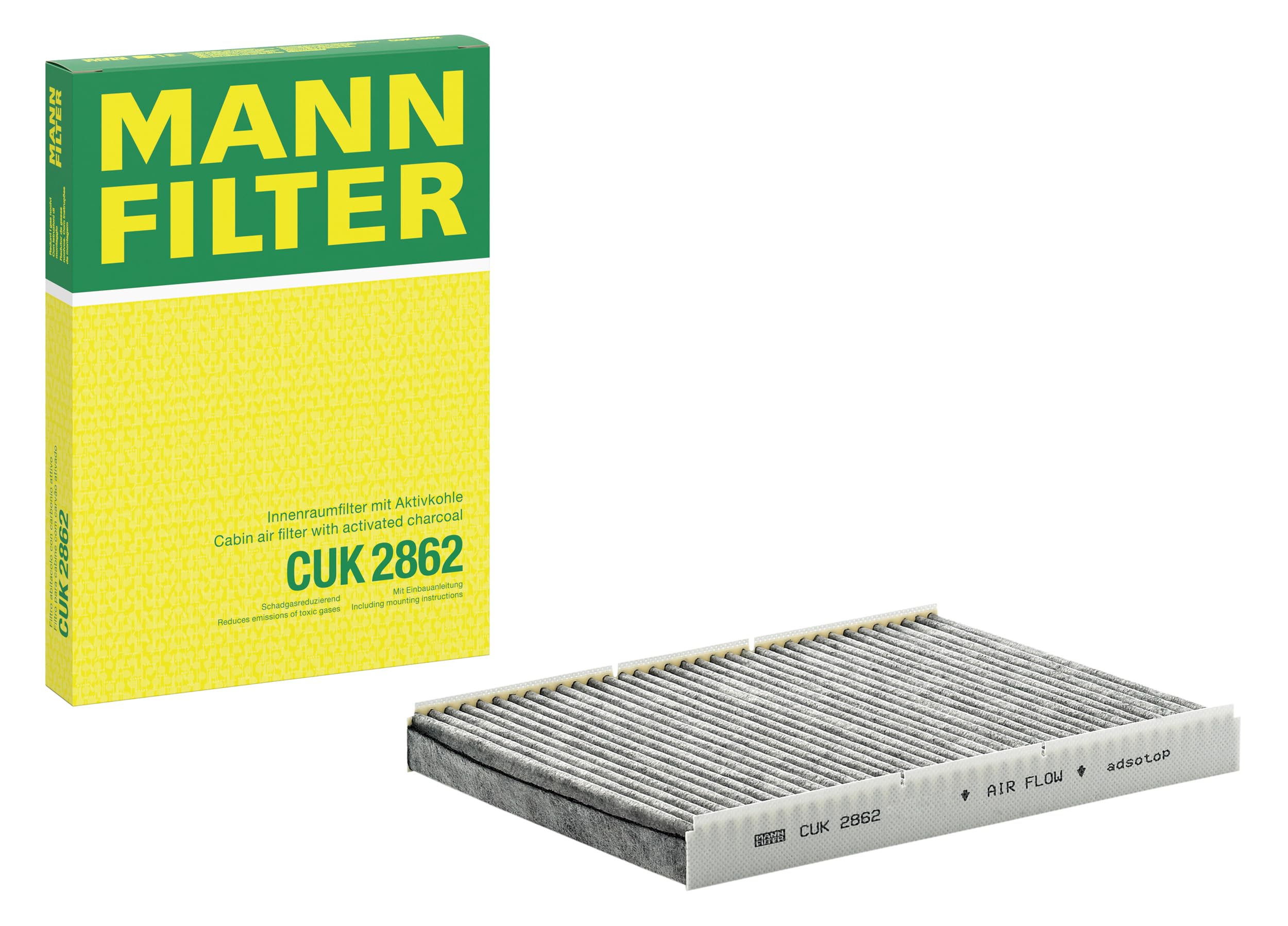 MANN-FILTER CUK 2862 Cabin Air Filter - Pollen Filter with Activated Carbon - for Cars + Transporters