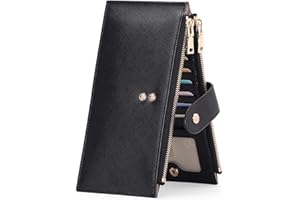 GOIACII Womens Wallet Rfid Blocking Bifold Credit Card Holder with 2 Zipper Pockets Black