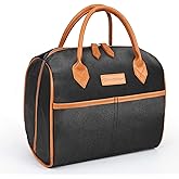 Tirrinia Insulated Lunch Tote Bag for Women w/Leather Handle, Fashionable Lunch Box for Men, Reusable Large Cooler Lunch Bag for Working/Picnic - Black