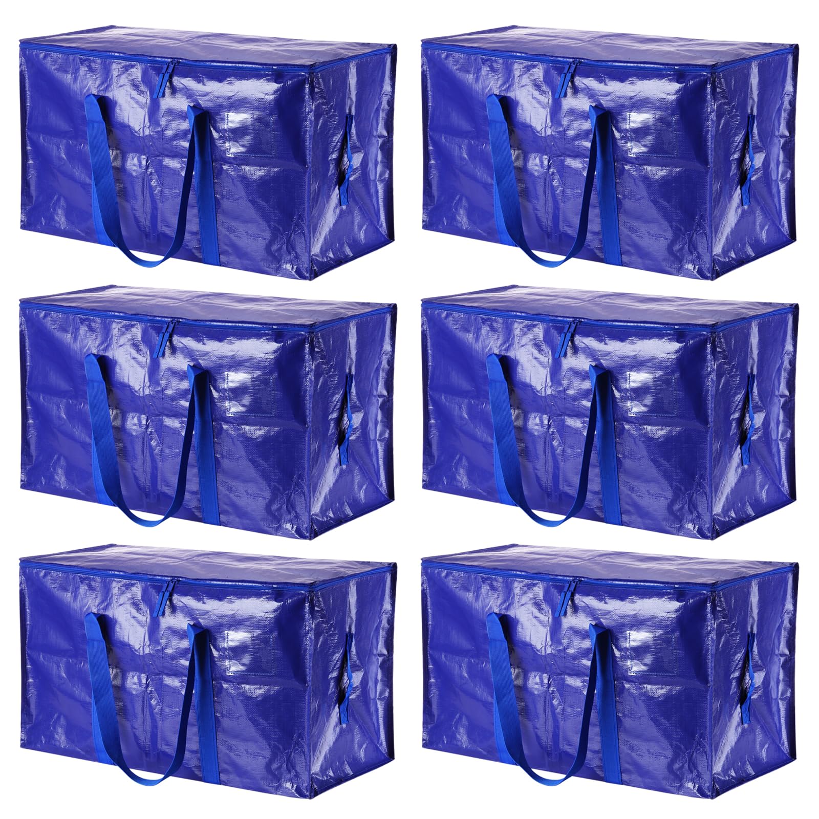 PATIKIL Extra Large Moving Bags, 6 Pack with Reinforced Handles and Zipper Storage Tote Packing Bags Collapsible for Clothes Moving Supplies,Blue
