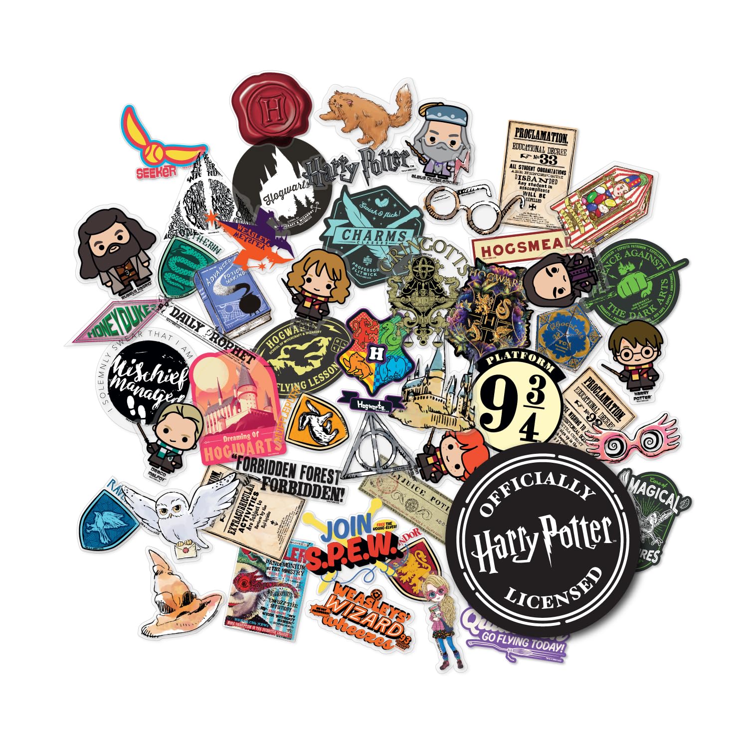 Conquest Journals Harry Potter Variety Clear Stickers, Waterproof, UV & Scratch-Resistant, Sticker Decals for Laptops, Water Bottles, Kindles & More, Officially Licensed (Transparent Vinyl, 50-Pack)