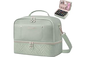 Leudes Nail Polish Organizer and Storage Holder 42 Bottles&Manicure Kit &Nail Lamp,Nail Stuff Bag Organizer Travel Case for Nail Tech Supplies Accessories Manicure Tools (Sage Green)