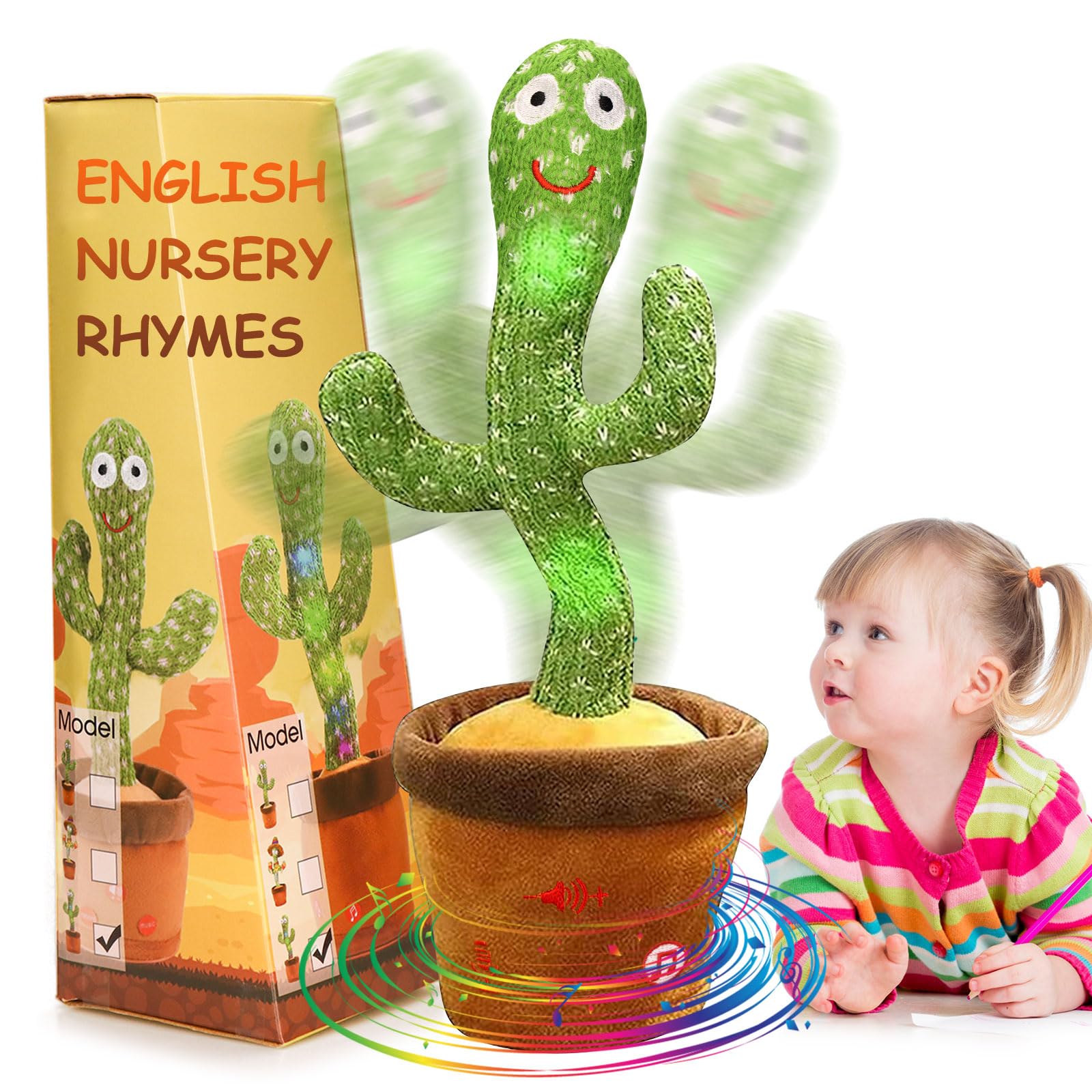 seOSTO Volume Control Singing Dancing Talking Cactus Toy Repeat What You Say, Babies Toddlers Encourage Speech Toys, Gifts for Kids Year Old Boys Girls
