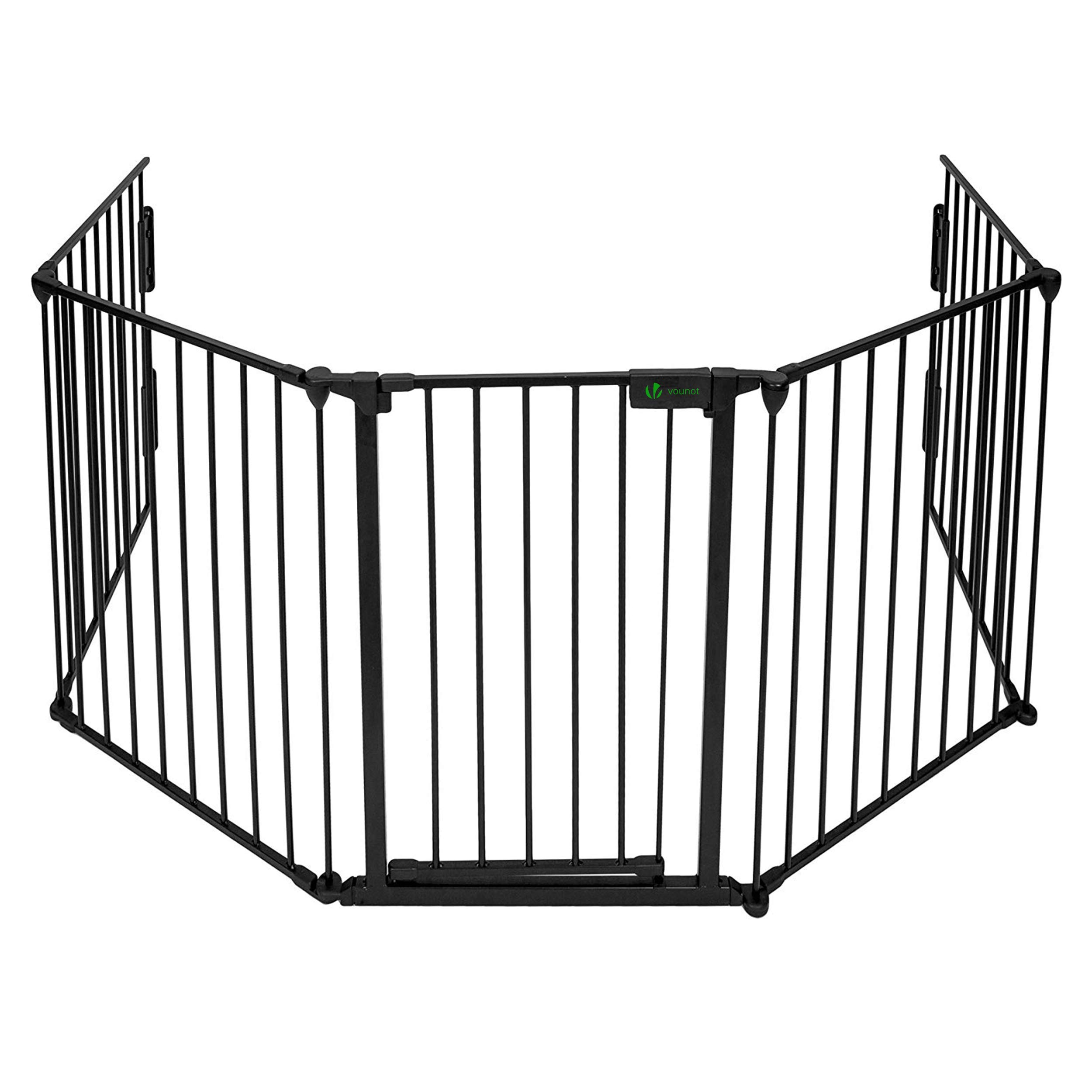 VOUNOT® 5-Panel Metal Fireguard and Pet Gate, Extra Wide Baby Safety Gate with Door, Foldable Fireplace Screen Barrier for Kids, Dogs and Cats, 300 cm, Black