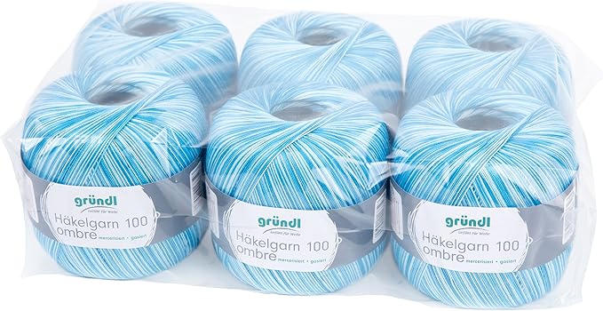 Gründl Häkgelgarn Ombre, Vorteilspack 6 Knäuel à 100 g Häkelgarn