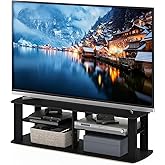 Furinno NELLY TV Stand, 3-Tier Entertainment Center with Open Shelves Storage, TV Console for TV up to 50 Inch, Soft Edges, for Living Room, Bedroom, Black