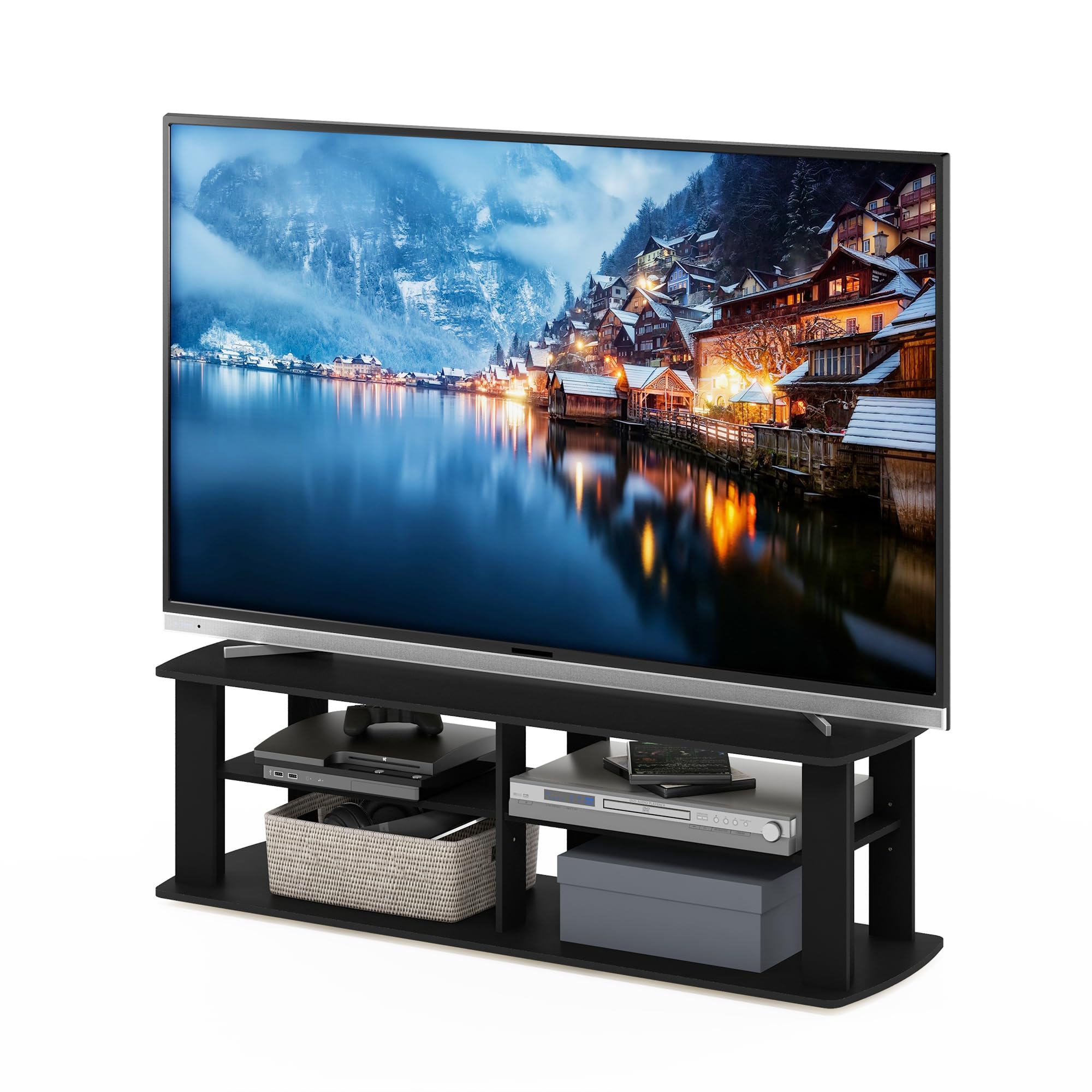 Furinno NELLY TV Stand, Entertainment Center with Open Shelves Storage, TV Console for TV up to 50 Inch, for Living Room, Bedroom, Black