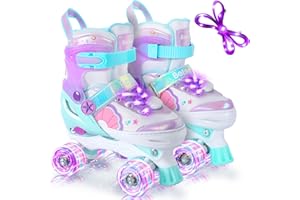BELEEV Kids Roller Skate for Girls Boys Ages 5-12, 4-Size Adjustable Toddler Roller Skates with 8 Light-Up LED Wheels & Shoe 