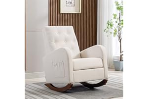 AKRENAR Rocking Chair Modern,Upholstered Glider Rocker Chair for Nursery,Comfy Armchair with Side Pocket for Living Room (Beige-Linen Fabric)