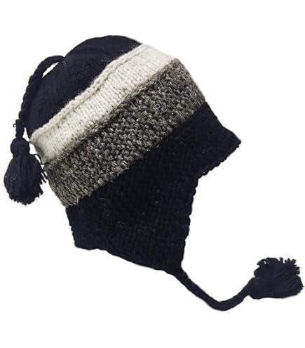 Nepal Hand Knit Sherpa Hat with Ear Flaps, Trapper Ski Wool